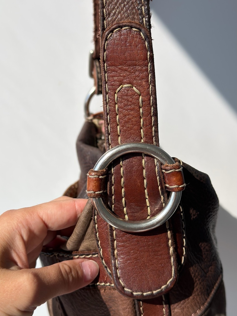 Fossil Patchwork Brown Leather & Suede Messenger Bag - Picture 9 of 10
